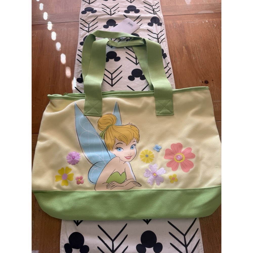 Disney Store Exclusive Yellow & Green Tinker Bell Large Canvas Tote NWT